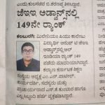 Millennium college student Anup T got 149th rank in JEE Advance